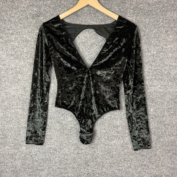 Victoria's Secret Tops - NEW Victoria's Secret Black Crushed‎ Velvet Bodysuit Long Sleeve V-Neck XS/S